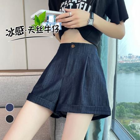 BY18513# 夏季新款天丝牛仔裤短裤女高腰宽松A字阔腿裤休闲裤 服裝批發女裝批發服飾貨源