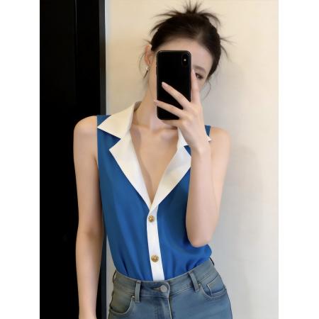 BY18518# 法式轻奢无袖雪纺衬衫女设计感小众夏季独特别致漂亮小衫绝美上衣 服裝批發女裝批發服飾貨源