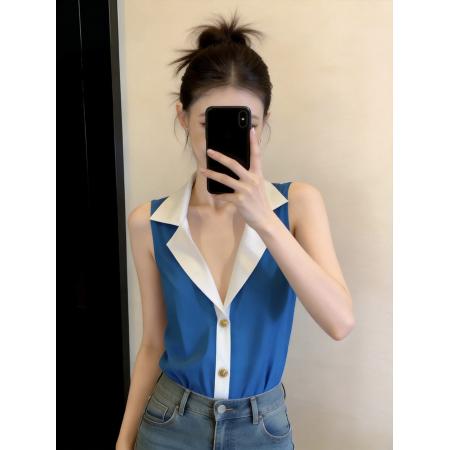 BY18518# 法式轻奢无袖雪纺衬衫女设计感小众夏季独特别致漂亮小衫绝美上衣 服裝批發女裝批發服飾貨源