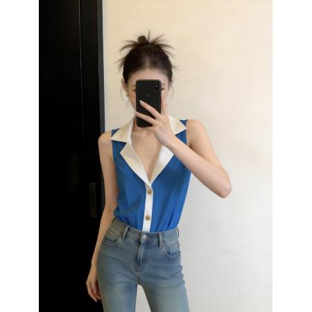 BY18518# 法式轻奢无袖雪纺衬衫女设计感小众夏季独特别致漂亮小衫绝美上衣 服裝批發女裝批發服飾貨源