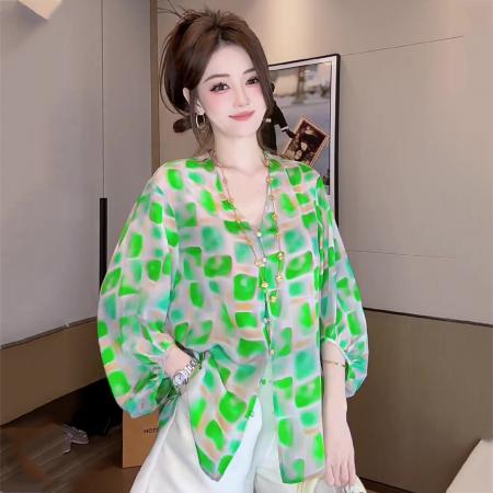 BY18519# 春夏新款舒适透气V领开衫百搭时尚洋气显瘦上衣小衫 服裝批發女裝批發服飾貨源