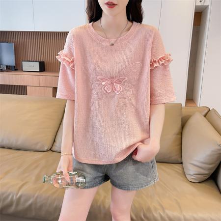 BY18521# 短袖t恤女夏季新款圆领时尚百搭韩版花边袖子上衣ins 服裝批發女裝批發服飾貨源