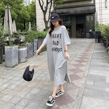 BY18524# 首发韩版大版t恤裙女纯棉长款过膝宽松大码懒人连衣裙长裙 服裝批發女裝批發服飾貨源