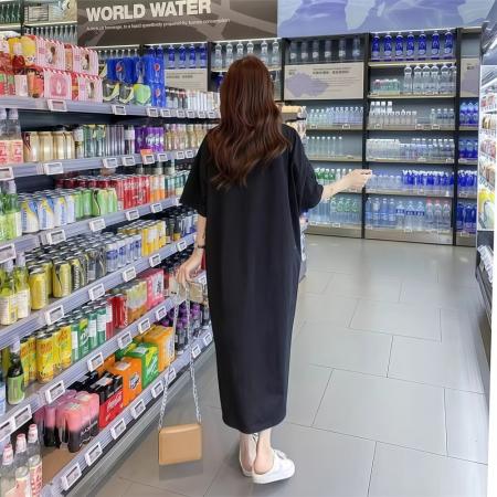 BY18524# 首发韩版大版t恤裙女纯棉长款过膝宽松大码懒人连衣裙长裙 服裝批發女裝批發服飾貨源