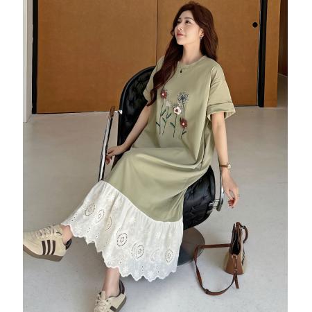 BY18529# 微胖mm显瘦穿搭夏季新款宽松遮肉纯棉连衣裙短袖过膝长裙子 服裝批發女裝批發服飾貨源