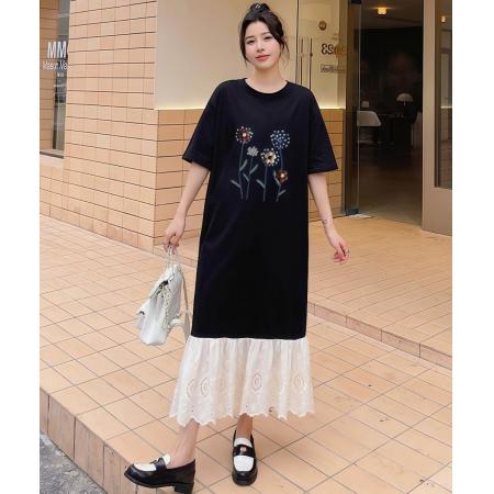 BY18529# 微胖mm显瘦穿搭夏季新款宽松遮肉纯棉连衣裙短袖过膝长裙子 服裝批發女裝批發服飾貨源