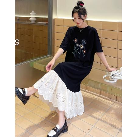 BY18529# 微胖mm显瘦穿搭夏季新款宽松遮肉纯棉连衣裙短袖过膝长裙子 服裝批發女裝批發服飾貨源