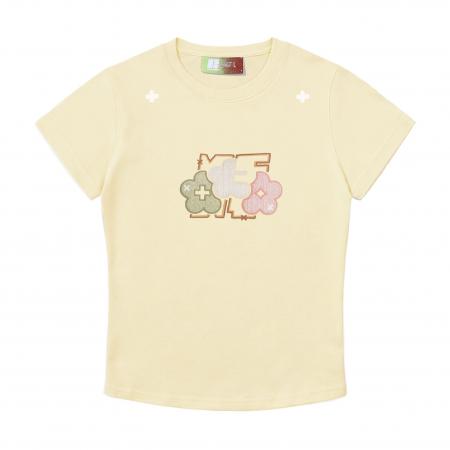 BY18530# 三本针+原版贴布刺绣19支纯棉短袖T恤女 服裝批發女裝批發服飾貨源