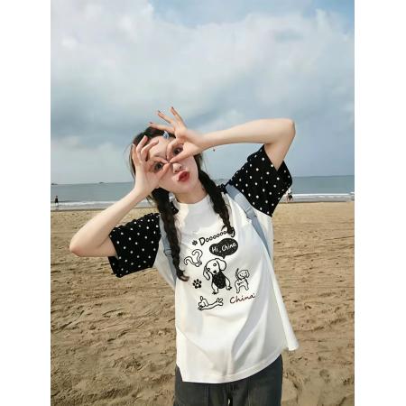 BY18533# 三本针+印花19支纯棉短袖T恤男女 服裝批發女裝批發服飾貨源