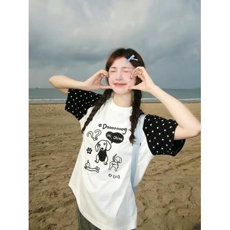 BY18533# 三本针+印花19支纯棉短袖T恤男女 服裝批發女裝批發服飾貨源