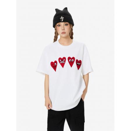 BY18534# 刺绣+内里铺布19支纯棉短袖T恤男女 服裝批發女裝批發服飾貨源