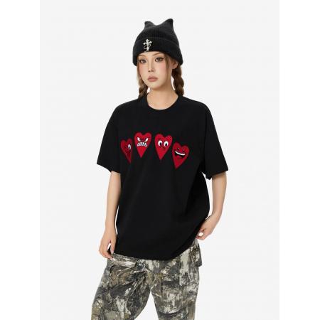 BY18534# 刺绣+内里铺布19支纯棉短袖T恤男女 服裝批發女裝批發服飾貨源