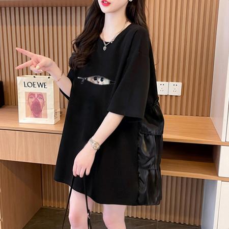 BY18536# 纯棉21支短袖T恤女夏季宽松中长款纱网体恤上衣 服裝批發女裝批發服飾貨源