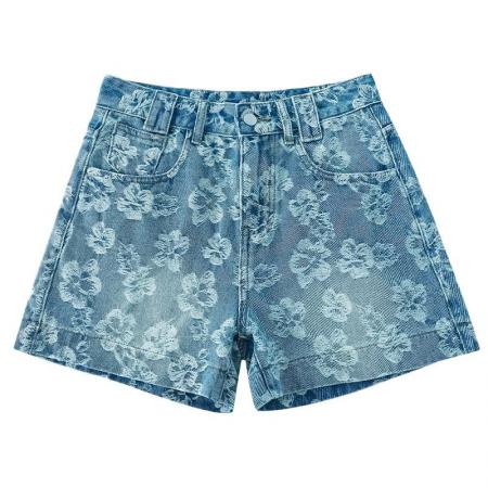 BY18539# 时髦提花牛仔短裤女夏季薄款新款宽松显瘦辣妹时尚潮流短裤子 服裝批發女裝批發服飾貨源