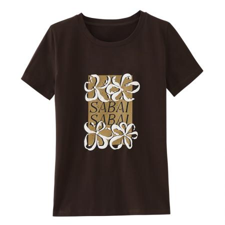 BY18544# 夏季新款圆领高端简约通勤印花宽松T恤上衣 服裝批發女裝批發服飾貨源