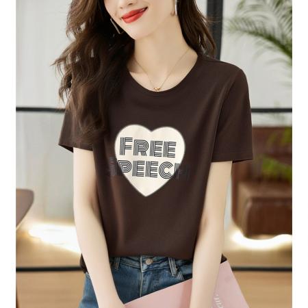 BY18545# 夏季新款圆领高端简约通勤印花宽松T恤上衣 服裝批發女裝批發服飾貨源