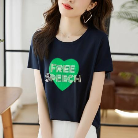 BY18545# 夏季新款圆领高端简约通勤印花宽松T恤上衣 服裝批發女裝批發服飾貨源