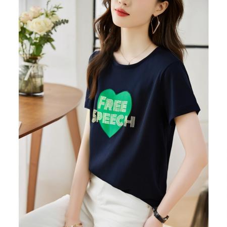 BY18545# 夏季新款圆领高端简约通勤印花宽松T恤上衣 服裝批發女裝批發服飾貨源