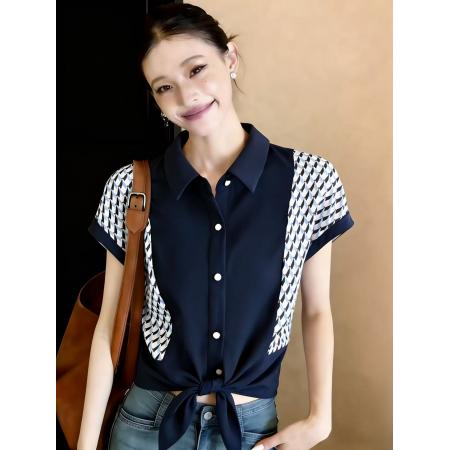 BY18550# 雪纺短袖衬衫女夏装新款上衣设计感小众职业通勤时尚气质衬衣 服裝批發女裝批發服飾貨源