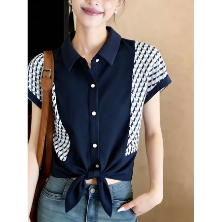 BY18550# 雪纺短袖衬衫女夏装新款上衣设计感小众职业通勤时尚气质衬衣 服裝批發女裝批發服飾貨源