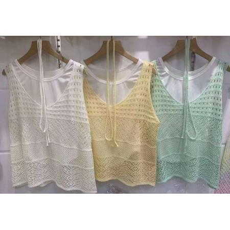 BY18554# 夏季新款潮ins小众设计感时尚镂空针织罩衫上衣吊带背心两件套女 服裝批發女裝批發服飾貨源