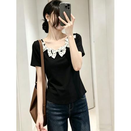 BY18560# 蝴蝶结长袖T恤女装夏季小众收腰显瘦正肩上衣 服裝批發女裝批發服飾貨源