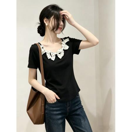 BY18560# 蝴蝶结长袖T恤女装夏季小众收腰显瘦正肩上衣 服裝批發女裝批發服飾貨源