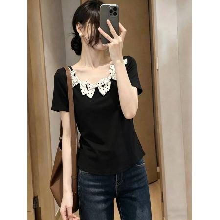 BY18560# 蝴蝶结长袖T恤女装夏季小众收腰显瘦正肩上衣 服裝批發女裝批發服飾貨源