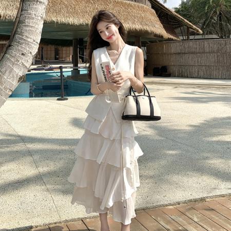 BY18569# 法式高级感收腰马甲网纱蛋糕裙两件套女春夏新款气质爆款穿搭 服裝批發女裝批發服飾貨源