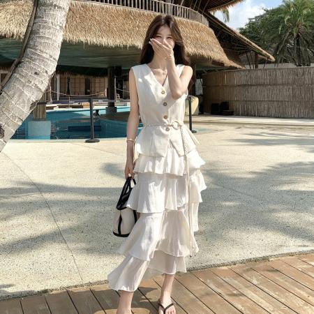 BY18569# 法式高级感收腰马甲网纱蛋糕裙两件套女春夏新款气质爆款穿搭 服裝批發女裝批發服飾貨源