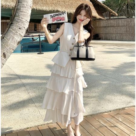 BY18569# 法式高级感收腰马甲网纱蛋糕裙两件套女春夏新款气质爆款穿搭 服裝批發女裝批發服飾貨源