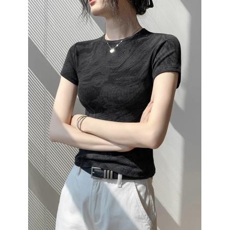 BY18577# 方领扎染别致短袖T恤女夏季修身正肩显瘦衬衫内搭上衣 服裝批發女裝批發服飾貨源