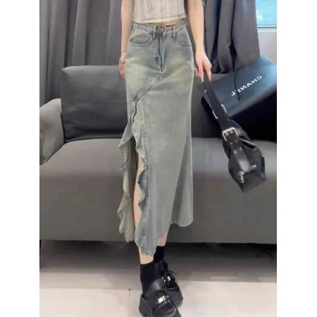 FA56884# 大码不规则牛仔半身裙女夏日胖mm显瘦a字小个子独特绝美鱼尾半裙