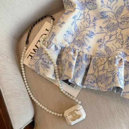 BY18583# 新中式印花Polo领无袖上衣女童夏季高级气质露肩衬衫上衣 服裝批發女裝批發服飾貨源