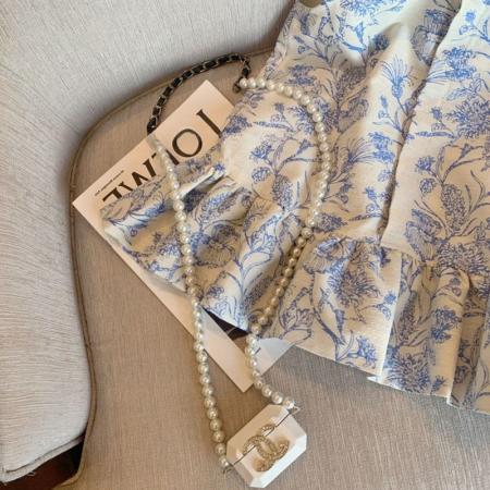 BY18583# 新中式印花Polo领无袖上衣女童夏季高级气质露肩衬衫上衣 服裝批發女裝批發服飾貨源