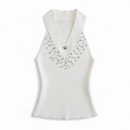 BY18588# 韩系碎钻V领内搭针织背心女夏季修身显瘦短款上衣 服裝批發女裝批發服飾貨源