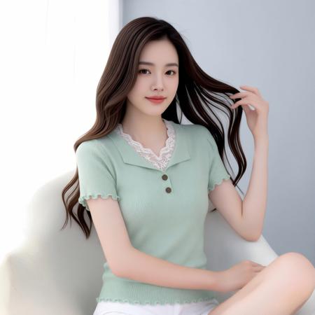 BY18589# 夏季蕾丝拼接木耳边v领冰丝针织短袖t恤女设计感辣妹修身绝美上衣 服裝批發女裝批發服飾貨源