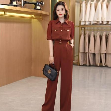 BY18615# 夏季新款轻奢气质显瘦高腰薄款短袖时尚小众休闲套装女 服裝批發女裝批發服飾貨源