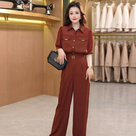 BY18615# 夏季新款轻奢气质显瘦高腰薄款短袖时尚小众休闲套装女 服裝批發女裝批發服飾貨源