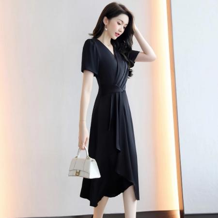 BY18620# 夏季连衣裙女新款高级感气质名媛洋气显瘦女装绝美V领裙子 服裝批發女裝批發服飾貨源