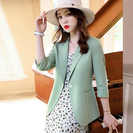 BY18621# 粉色小西装外套女夏季七分袖时尚休闲小香风气质上衣薄款西服 服裝批發女裝批發服飾貨源