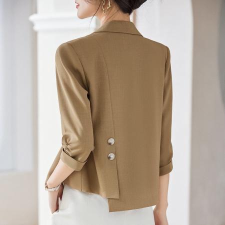 BY18622# 西装外套女夏季薄款七分袖短款小个子高级感开叉小西服上衣 服裝批發女裝批發服飾貨源