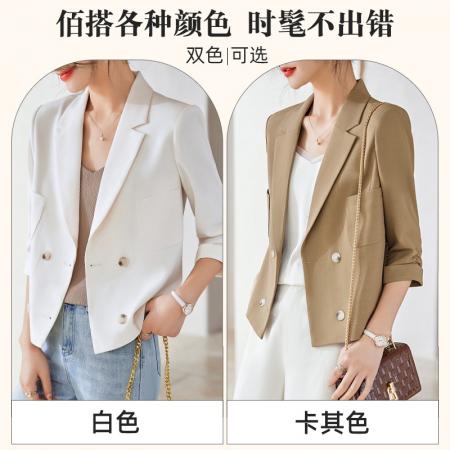 BY18622# 西装外套女夏季薄款七分袖短款小个子高级感开叉小西服上衣 服裝批發女裝批發服飾貨源