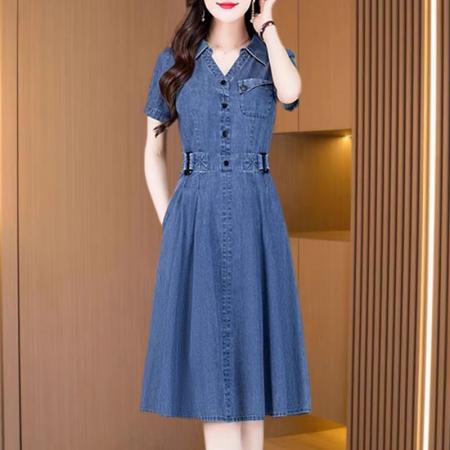 BY18626# 高贵牛仔裙连衣裙子女夏季小个子爆款欧货洋气质高端奢华高档品牌 服裝批發女裝批發服飾貨源