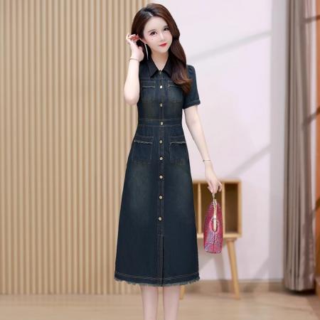 BY18627# 牛仔衬衫连衣裙女短袖夏季新款气质修身高级感今年流行裙子 服裝批發女裝批發服飾貨源