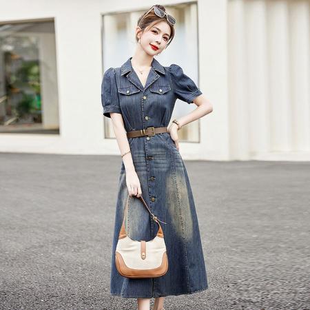 BY18628# 轻奢高端气质牛仔裙连衣裙女夏季薄款新款端庄大气长过膝长裙 服裝批發女裝批發服飾貨源