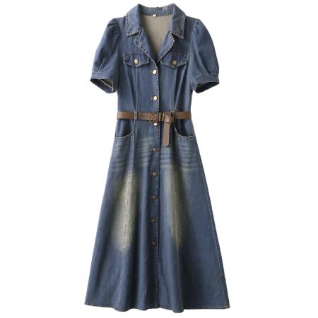 BY18628# 轻奢高端气质牛仔裙连衣裙女夏季薄款新款端庄大气长过膝长裙 服裝批發女裝批發服飾貨源