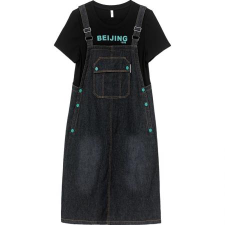 BY18629# 今年流行背带裙新款夏装女时尚洋气假两件显瘦遮肉牛仔连衣裙 服裝批發女裝批發服飾貨源