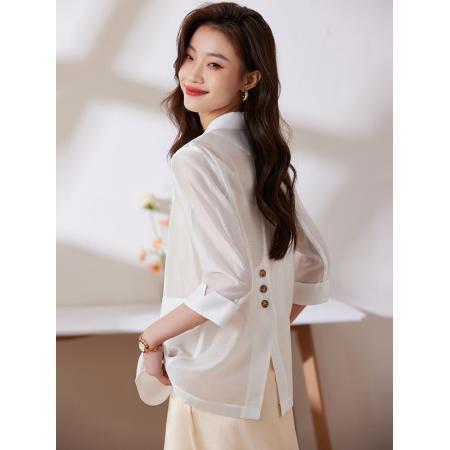 BY18633# 绿色西装外套女夏季小个子气质七分袖冰丝薄款防晒小西服休闲上衣 服裝批發女裝批發服飾貨源