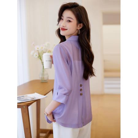 BY18633# 绿色西装外套女夏季小个子气质七分袖冰丝薄款防晒小西服休闲上衣 服裝批發女裝批發服飾貨源